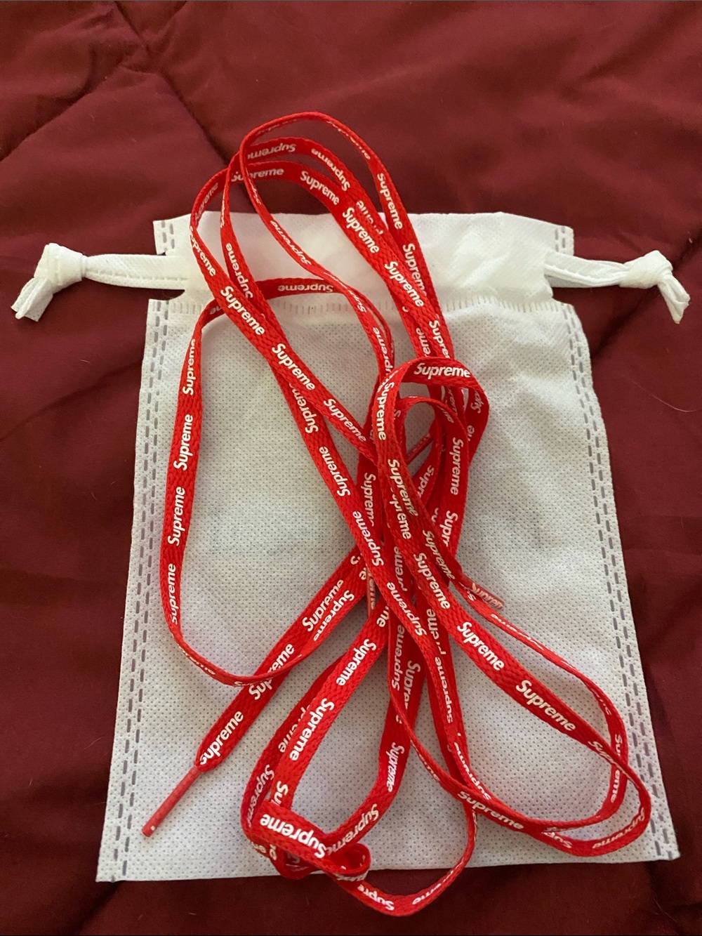 Supreme Red and White Branded Shoelaces